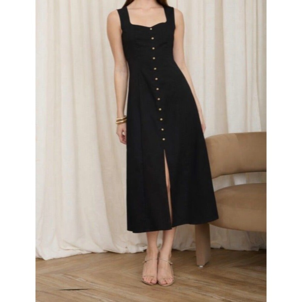 The Workshop Black Linen Blend Midi Dress | Size S | NWT